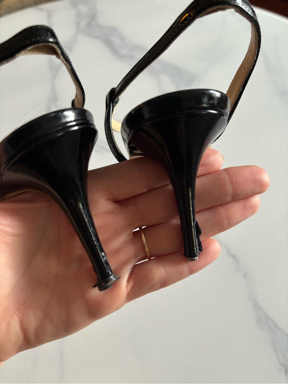 LK Bennett Black Patent Peep-Toe Slingback Heels - Picture 4 of 6